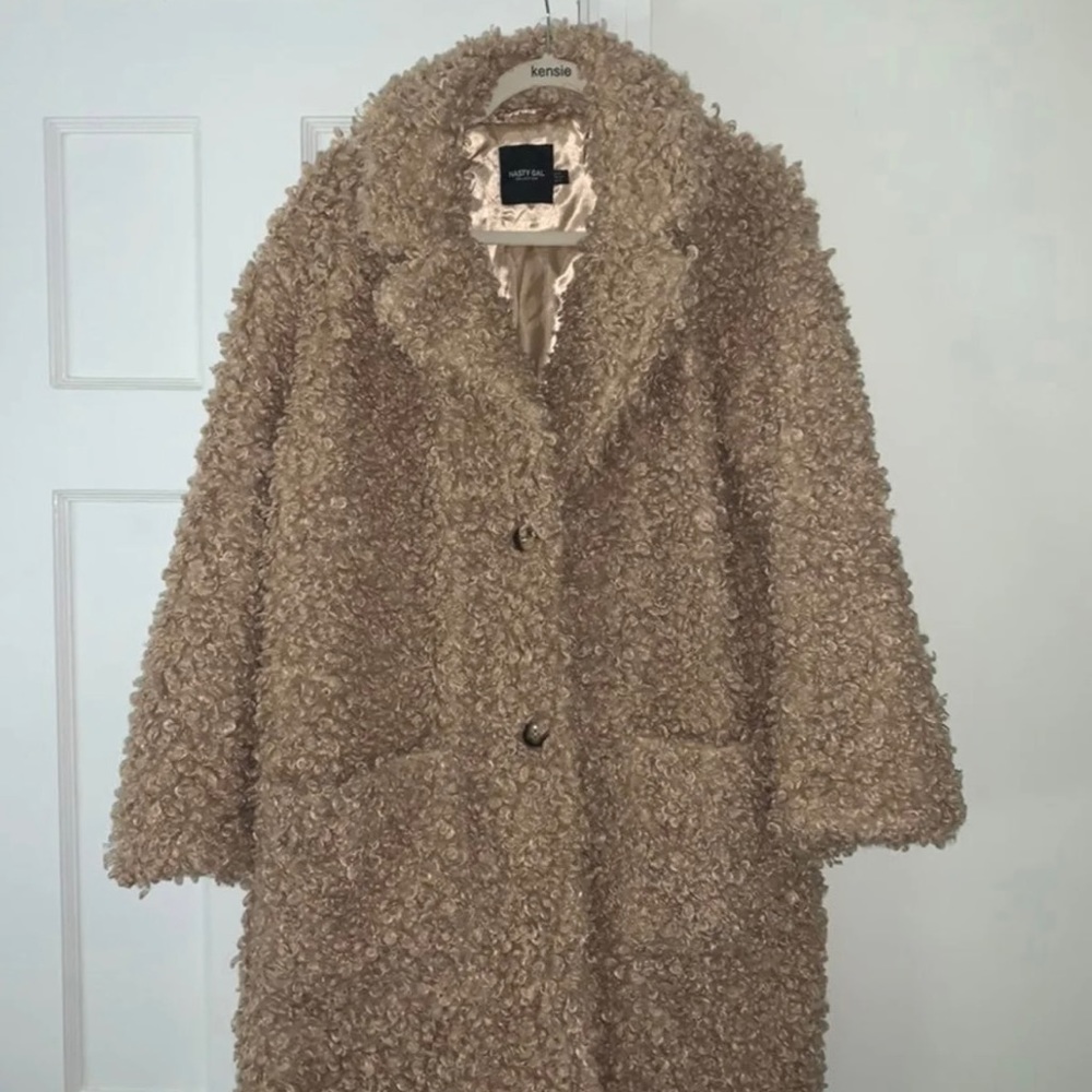 Nasty Gal Faux Fur Longline Coat Size 10 - Picture 5 of 8